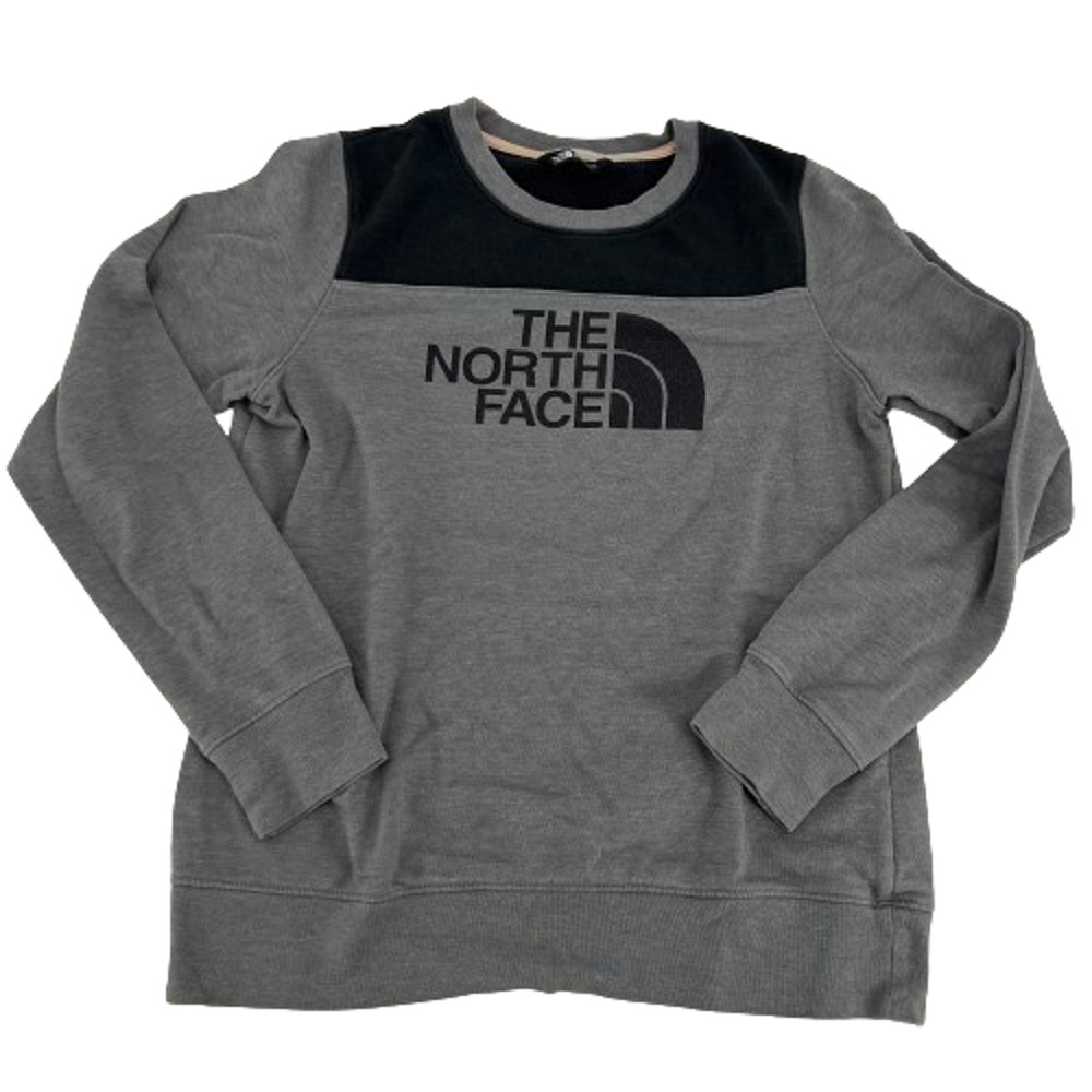 The North Face Womens Gray Logo Print Long Sleeve Pullover Fleece Sweatshirt M